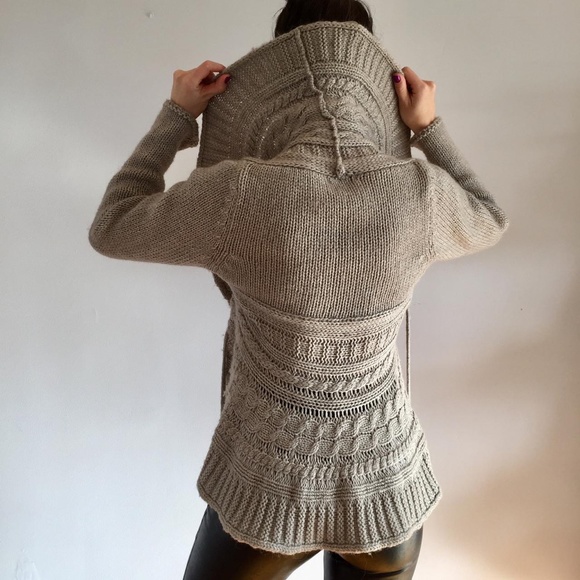 Bianco & Blu Wrap Cable Knit Wool/Alpaca Blend Sweater Cardigan ~ M - Picture 2 of 4